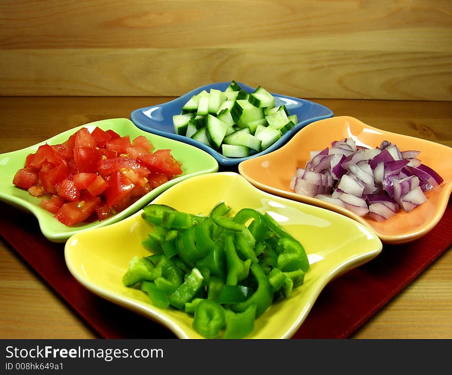 Preparing vegetables for gazpacho, spanish cold soup