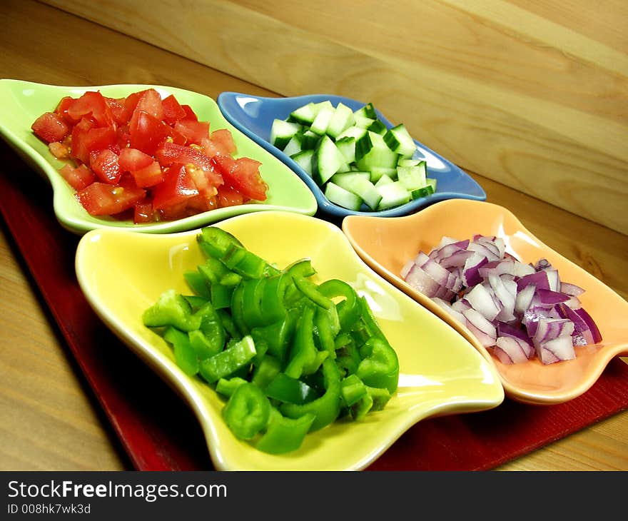 Preparing vegetables for spanish soup, gazpacho