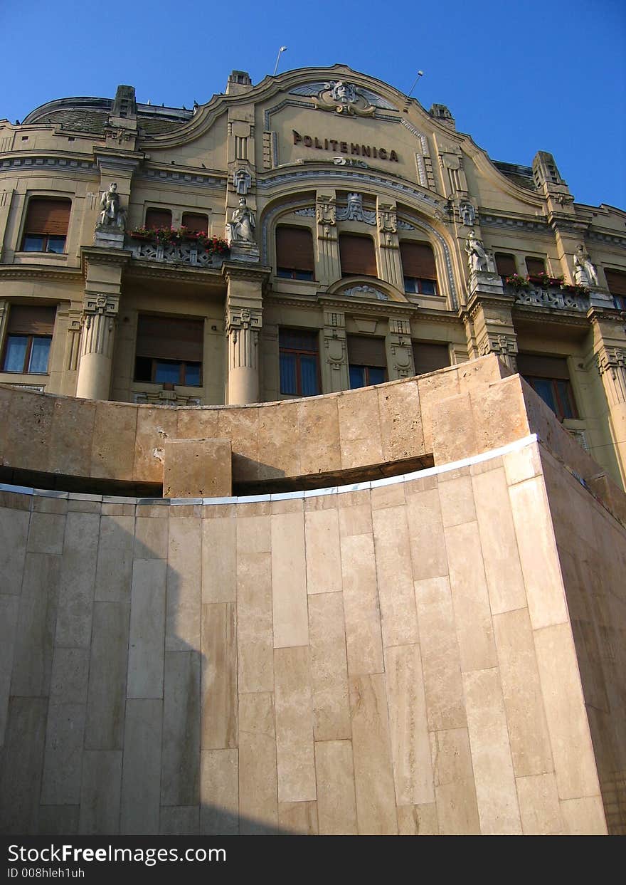 The Administrative Office of the University Politehnica Timisoara in the Victory Square of Timisoara viewed from the underground shopping passage open just recently.