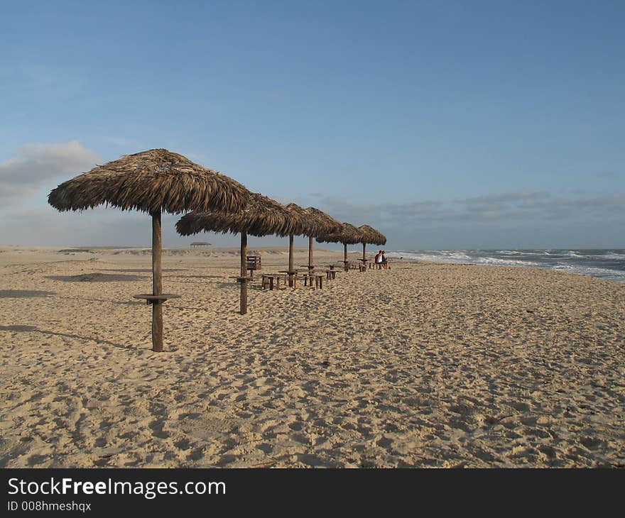 Small huts in the beach