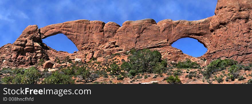 Windows arch panoramic view at arches national park in utah. Windows arch panoramic view at arches national park in utah