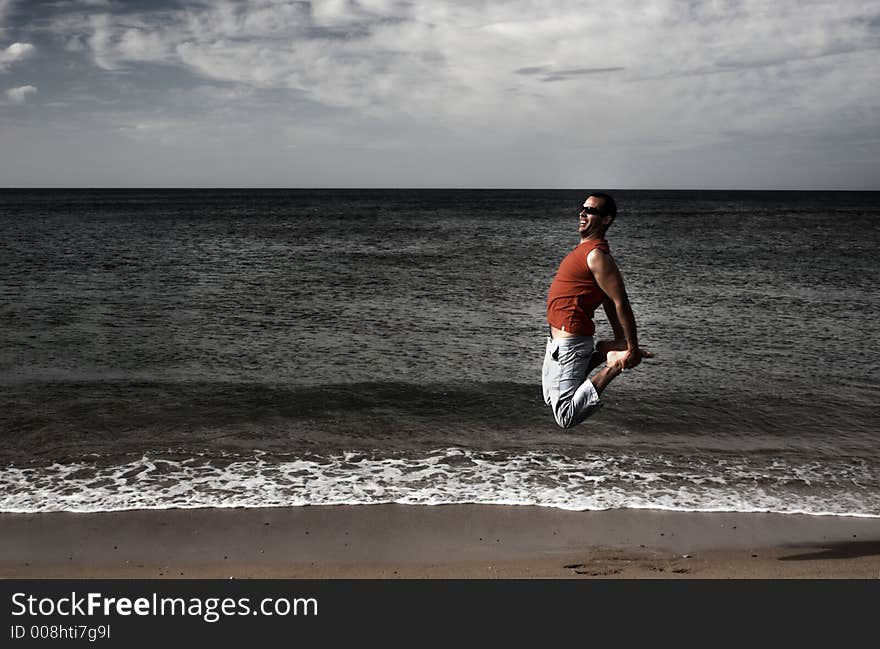 Young active man making a big jump