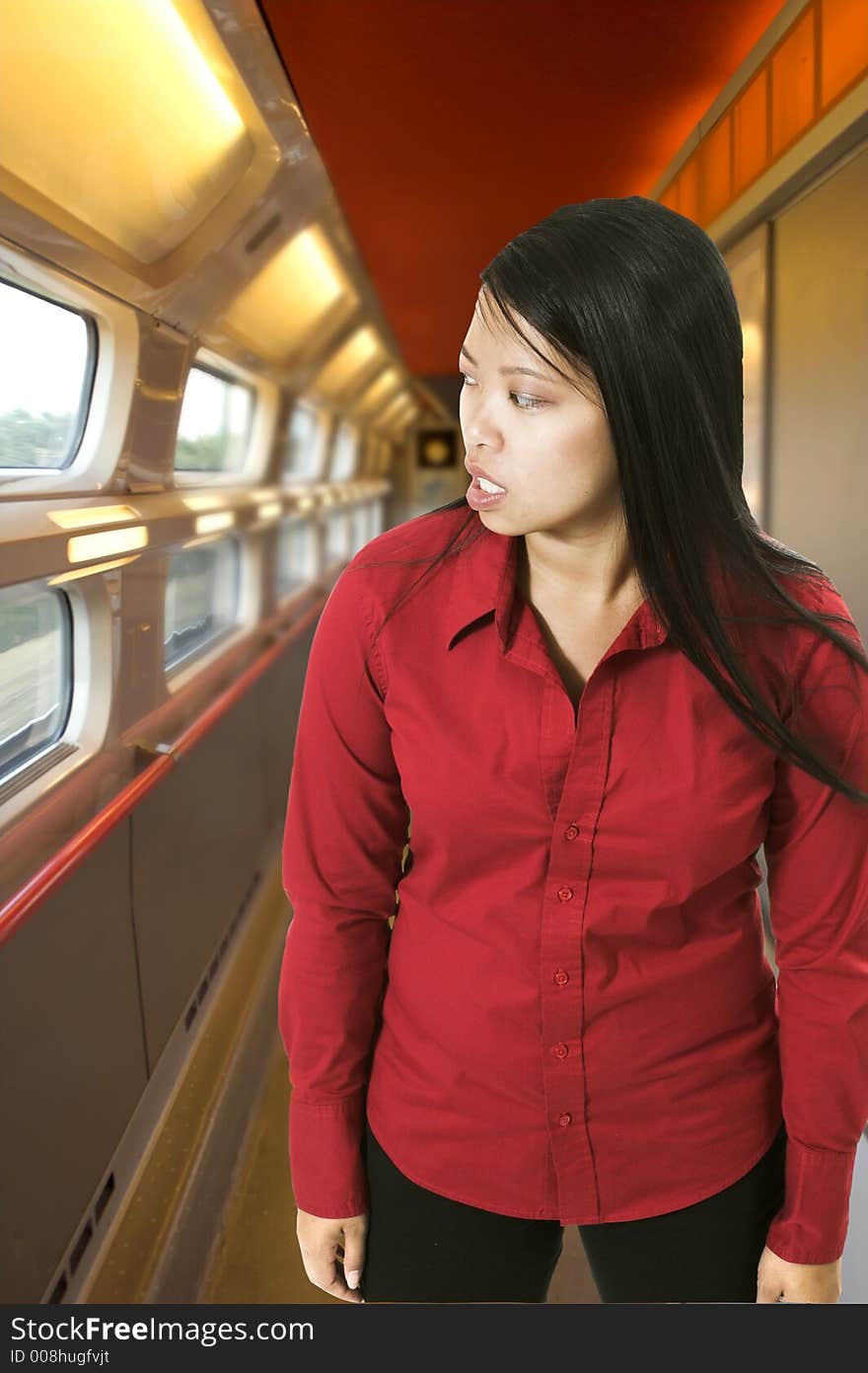 Woman in high speed train