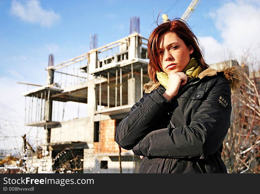 Woman at  a building