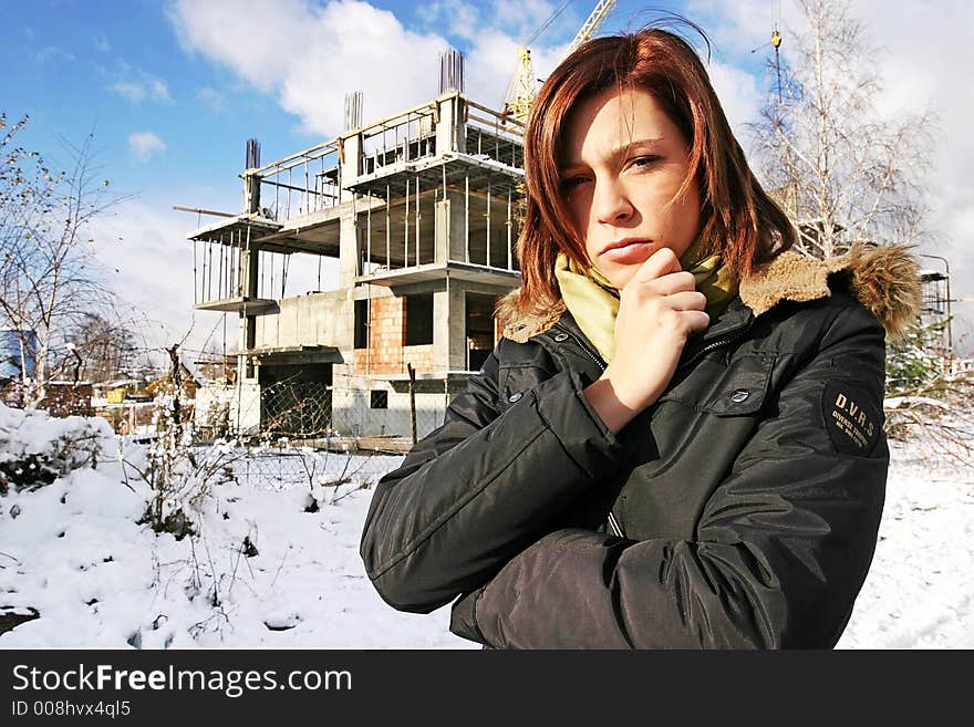 Woman at  a building