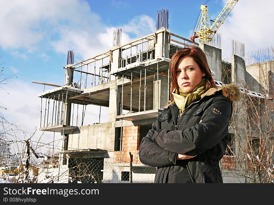 Woman at  a building