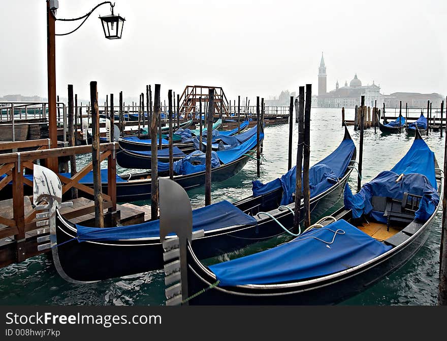 Venice view with gondolas.