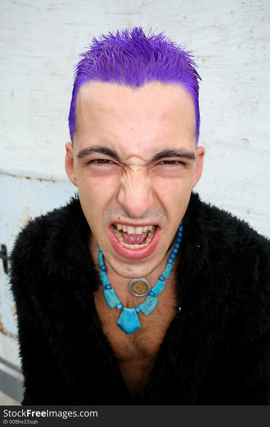 Roaring punk with purple hair