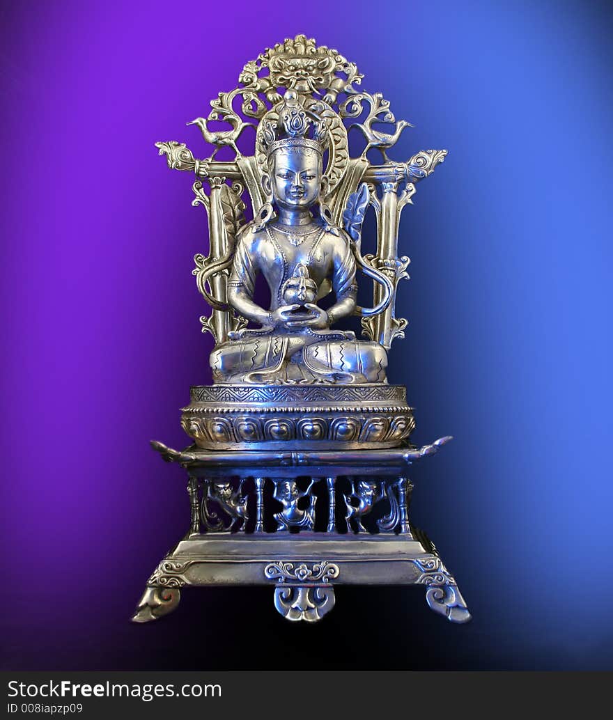 Silver Buddha on throne from Tibet