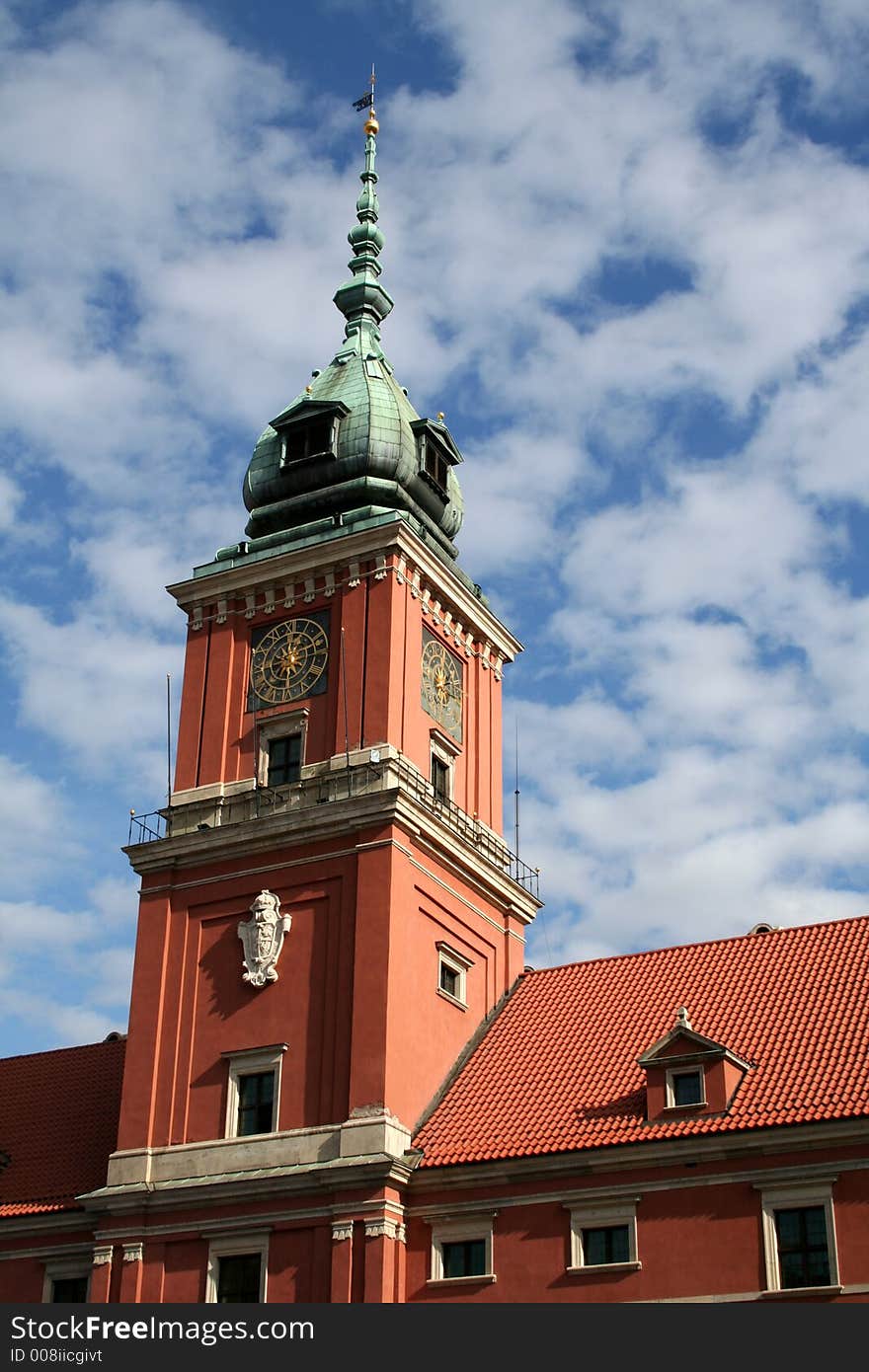 The clocktower of the Royal Palac (Palac Krolewski) in Warsaw, Poland. The clocktower of the Royal Palac (Palac Krolewski) in Warsaw, Poland