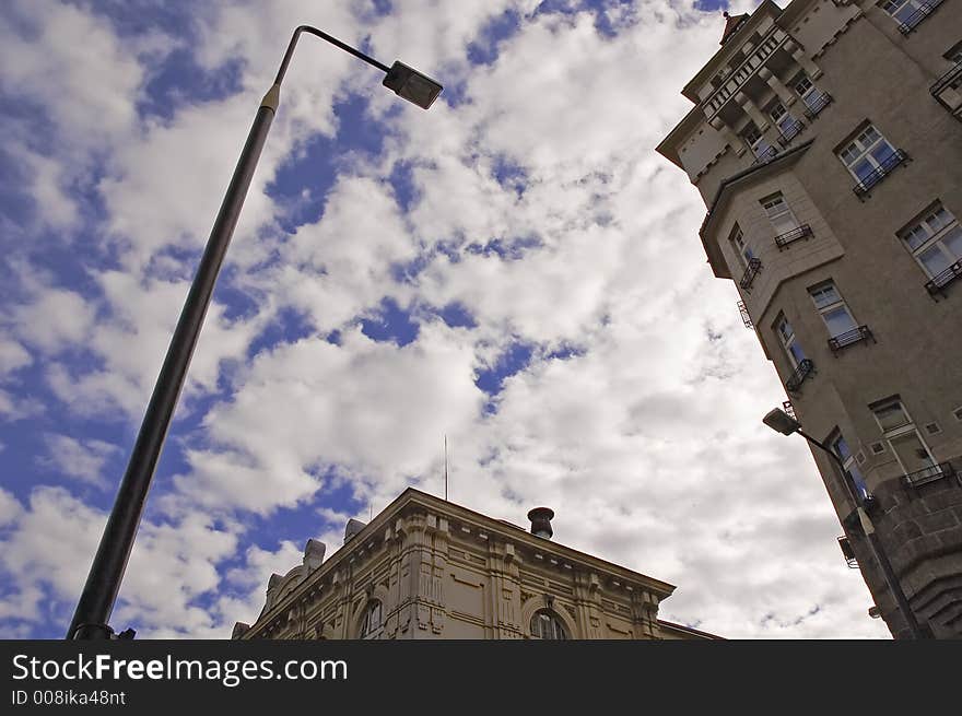 Old buildings and cloudy sky. Old buildings and cloudy sky