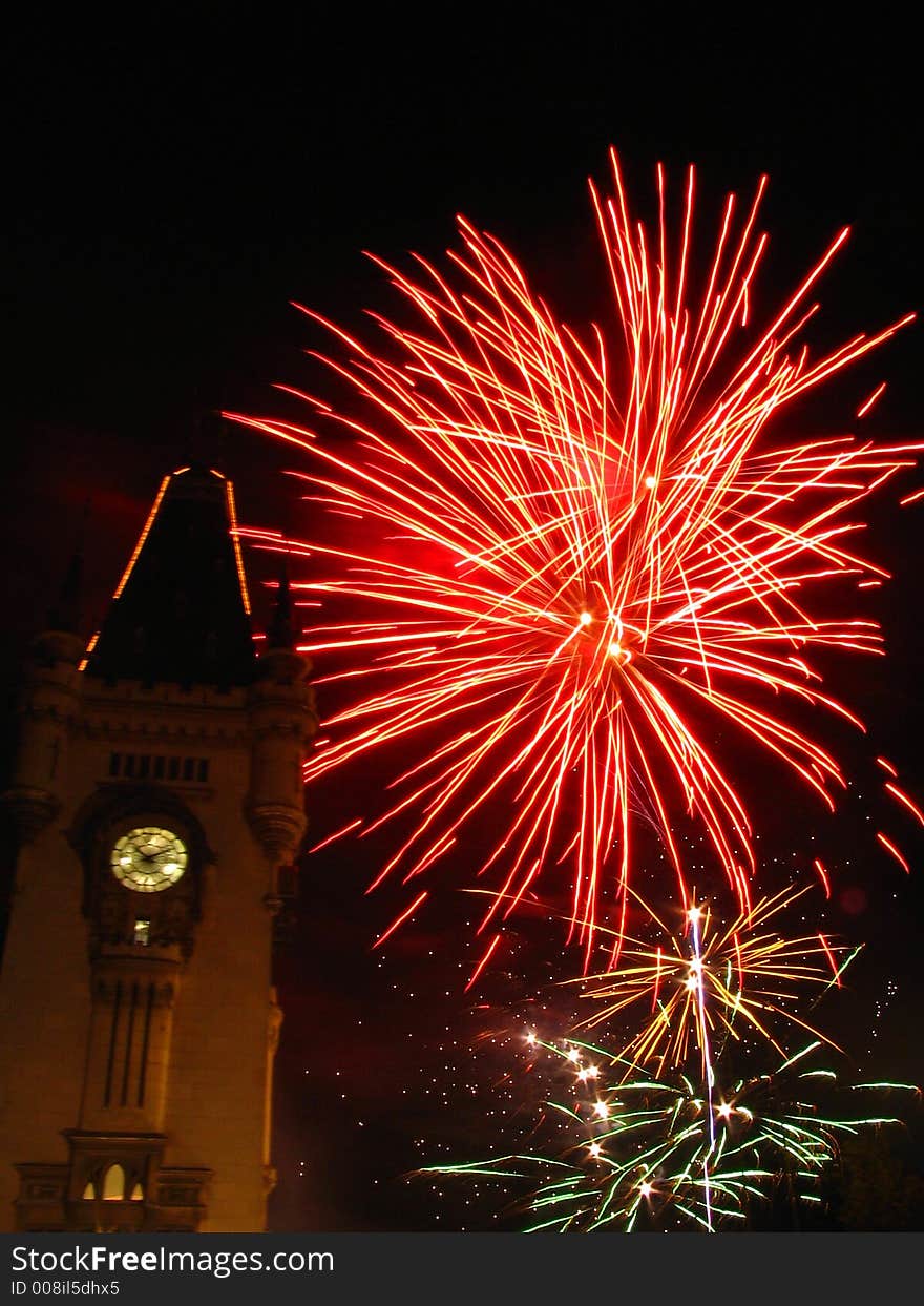 Sparkling Fireworks In The Sky Over The Palace