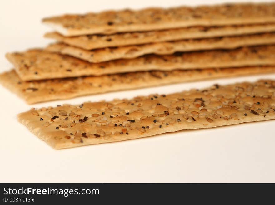 Seeded flat crackers stacked up