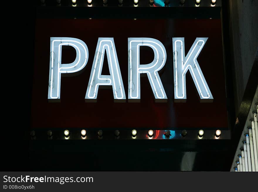 Bright park sign neon lights. Bright park sign neon lights