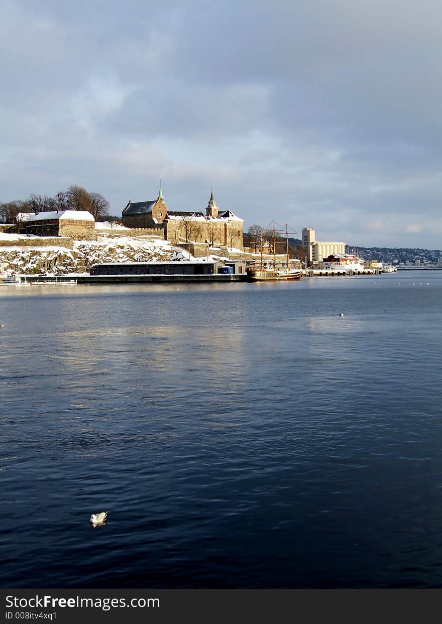 Winter view to Akershus Fortress in Oslo. Winter view to Akershus Fortress in Oslo.