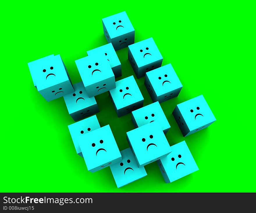 A collection of very sad looking cubes which all look unhappy. A collection of very sad looking cubes which all look unhappy.