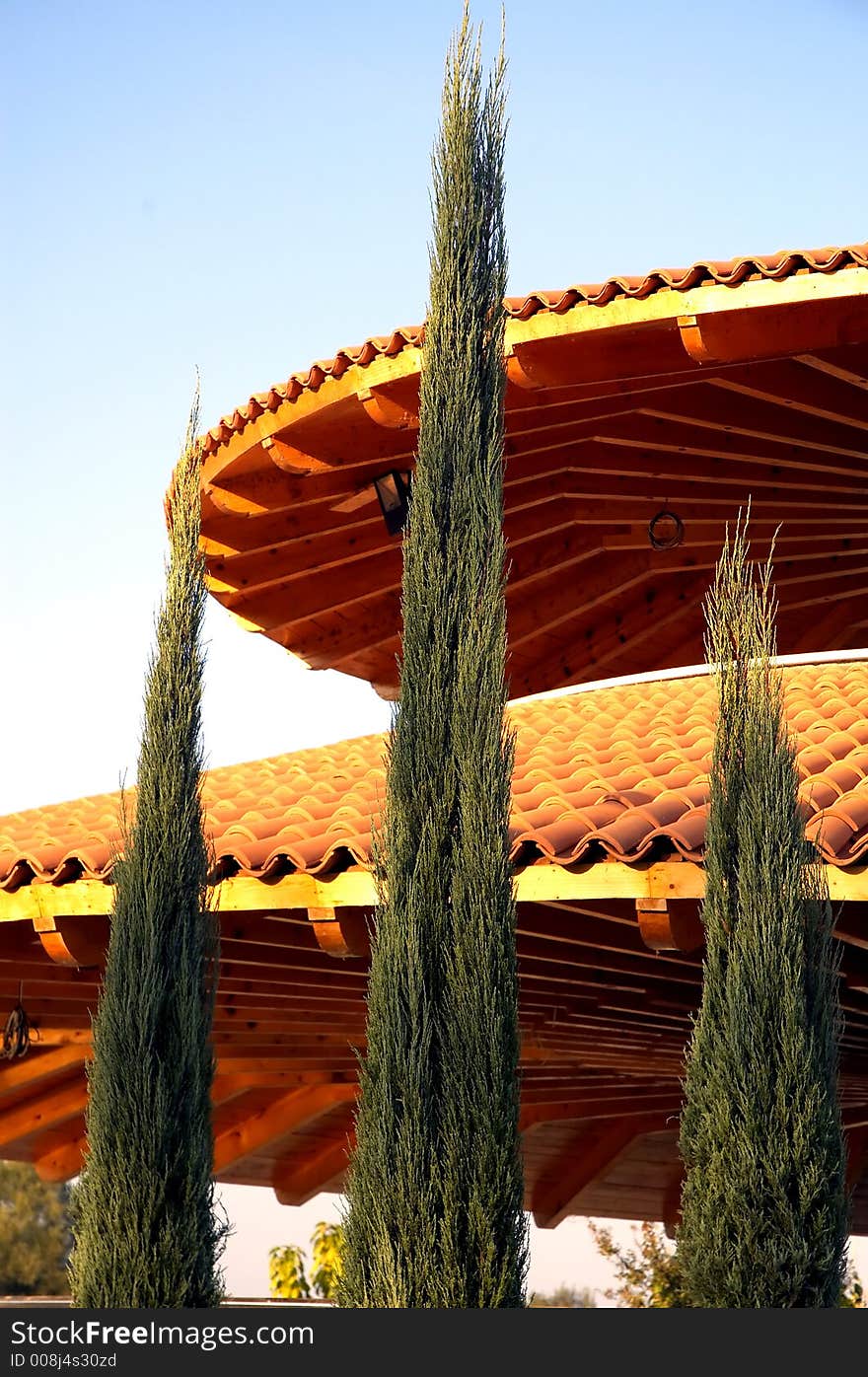 Modern architecture tower with red  circle roof