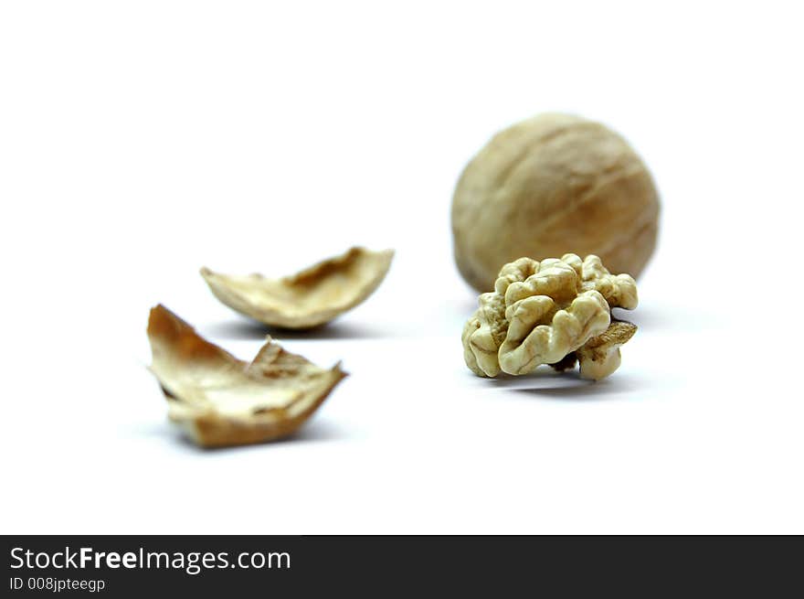 Three walnuts isolated on white