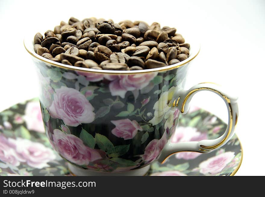 Photography of fresh natural coffee beans in cup