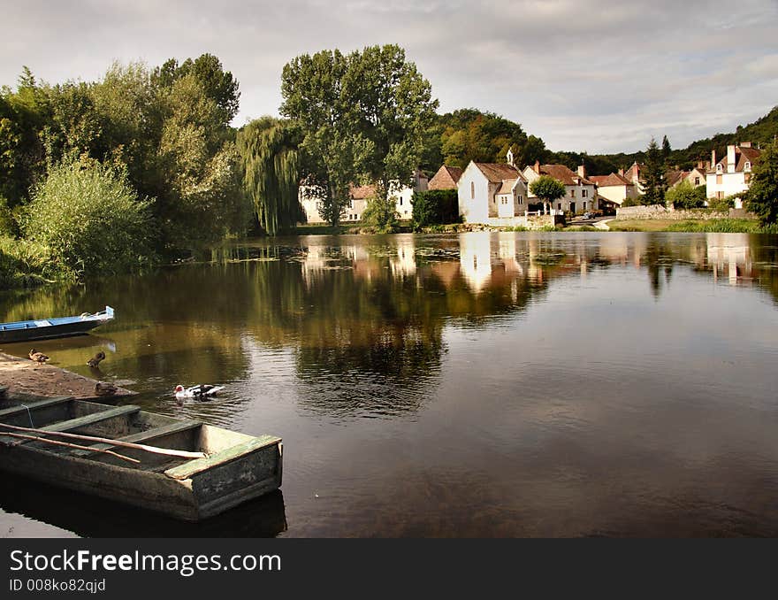 A Quaint and Historic Riverside Village in France. A Quaint and Historic Riverside Village in France