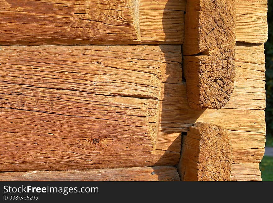 Aged logs in the wall