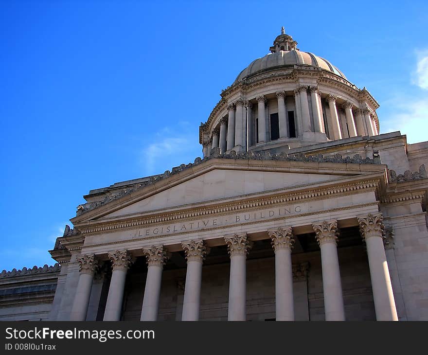 The exterior of a state capitol building.