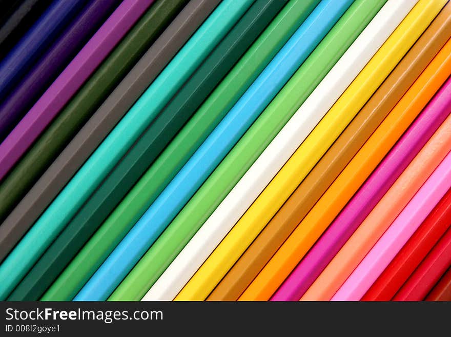 Structured colored pencils in closeup