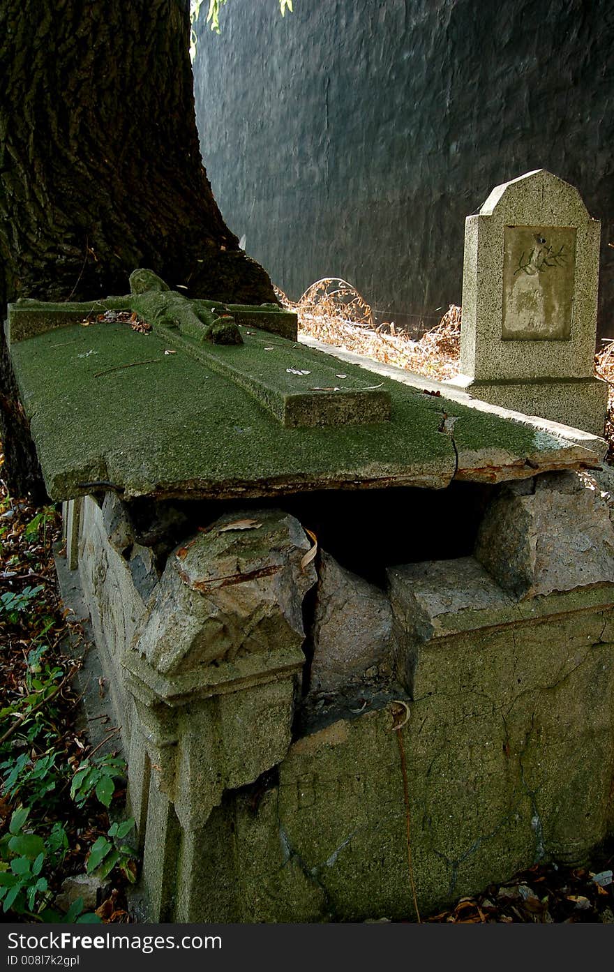 An old grave with a stone cross