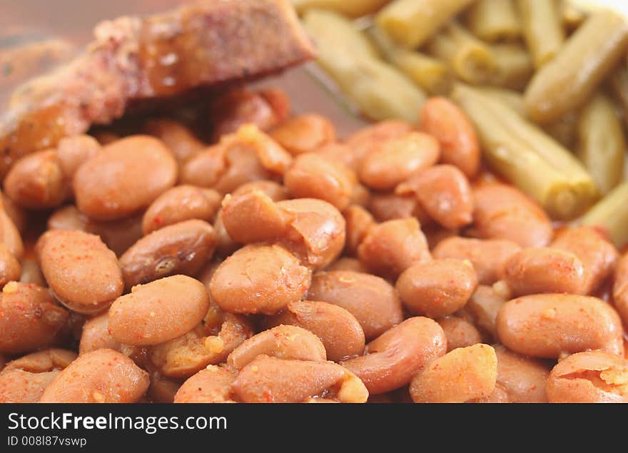 Beans and Pork Chop. Close-up