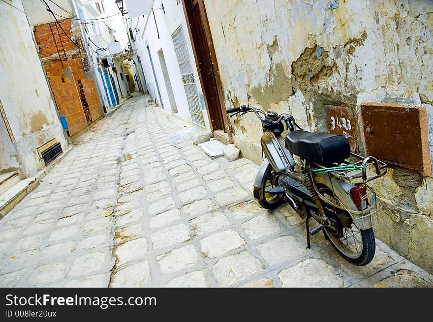 Motorcycle at arabian street in medina