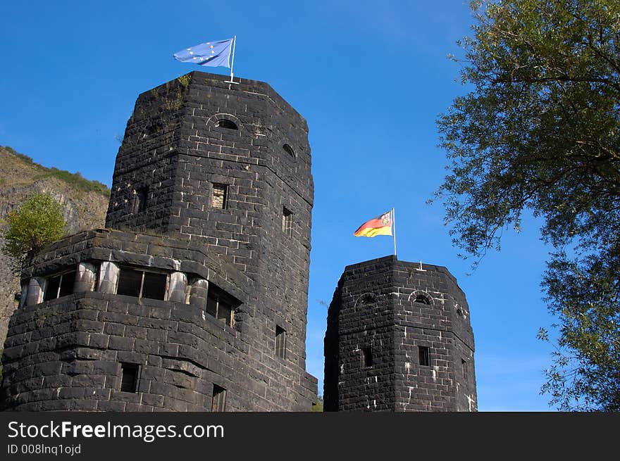 Old bridgehead of the remagen bridge, germany, river rhine. Old bridgehead of the remagen bridge, germany, river rhine