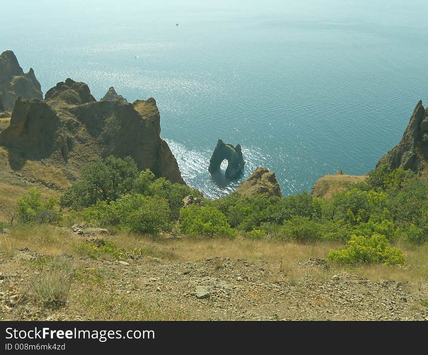 Rock as gates in sea, Crimea