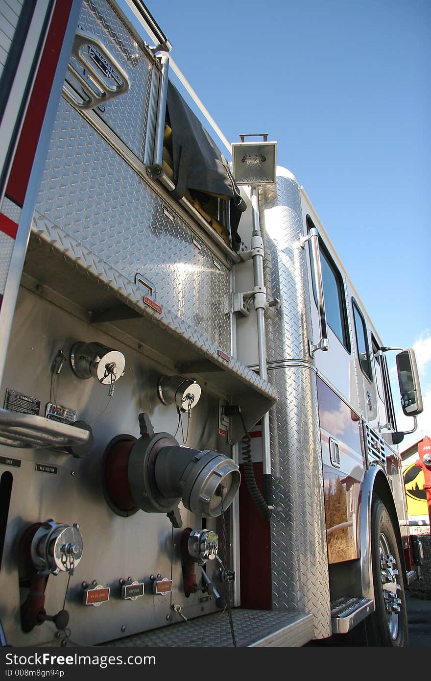 Details of a large pumper fire truck