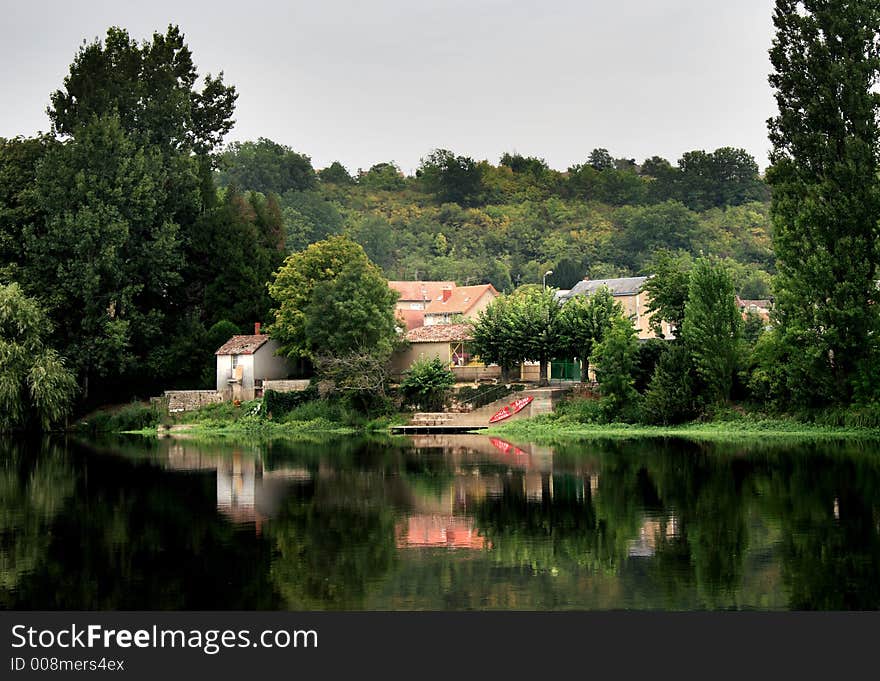 A Quaint and Historic Riverside Village in France. A Quaint and Historic Riverside Village in France