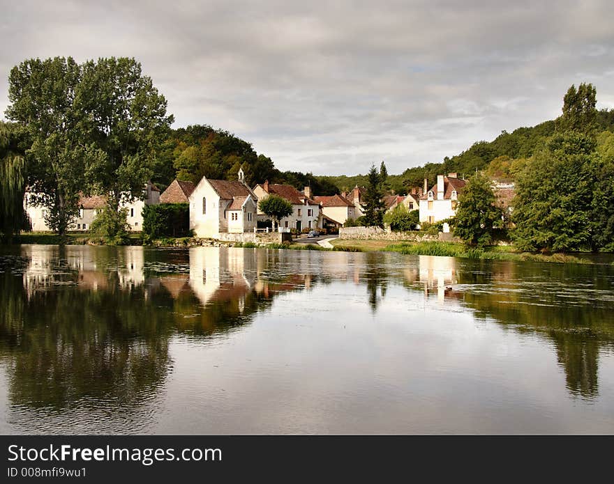 A Quaint and Historic Riverside Village in France. A Quaint and Historic Riverside Village in France