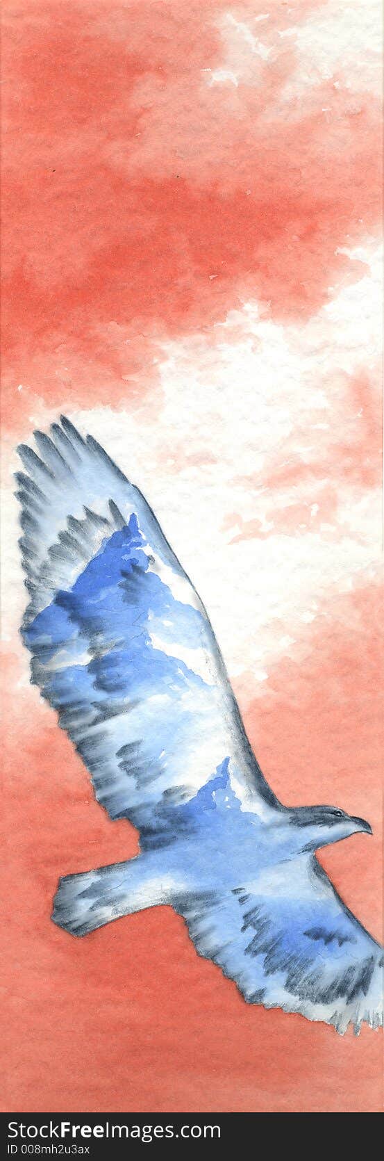 A fantasy bird is flying in the sky- Artwork made with watercolours. A fantasy bird is flying in the sky- Artwork made with watercolours