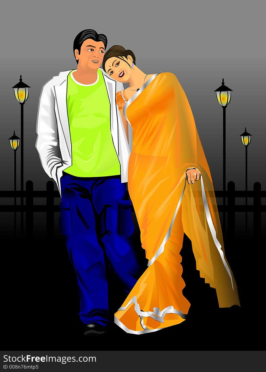 An illustration of beautiful Indian couple