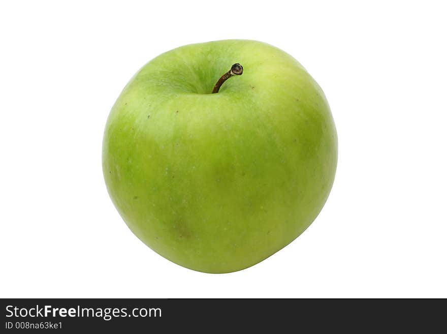 Shiny green apple on white