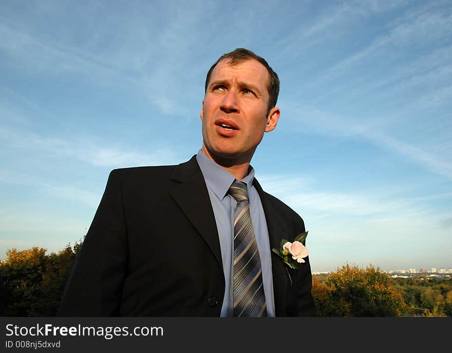 Businessman in the city park. Businessman in the city park