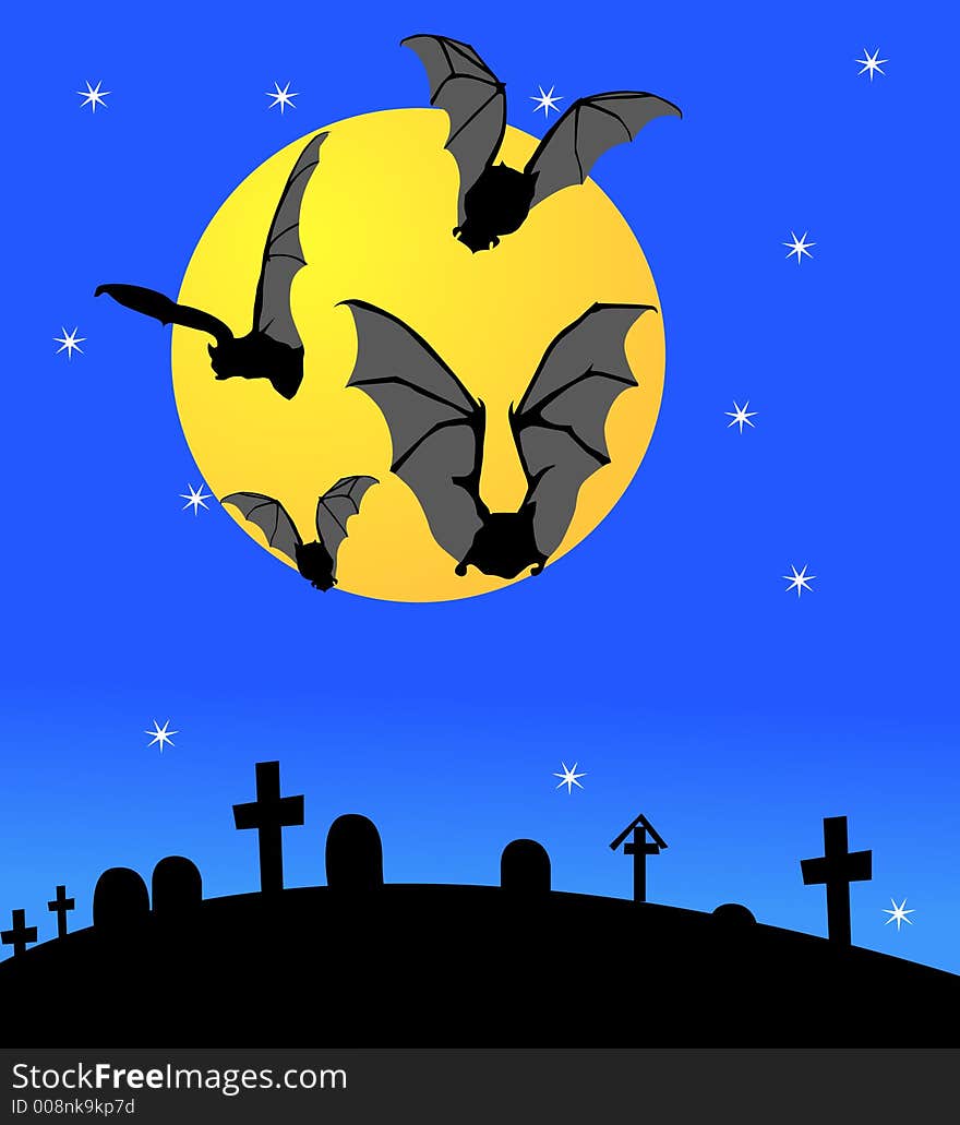 Cemetery with bats in the halloween