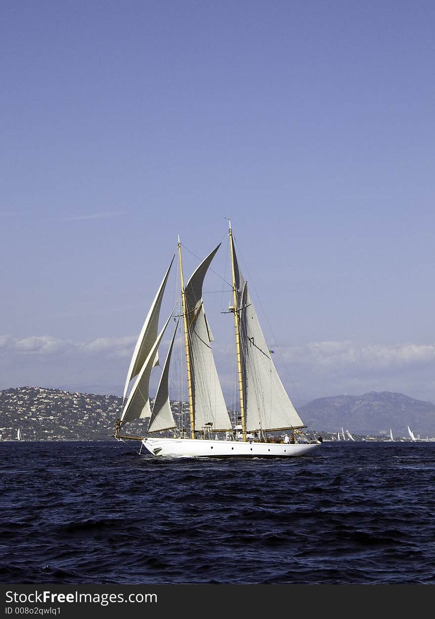 Classic sailing yacht Lelantina build in 1937 on a John Alden design moving on a mistral wind