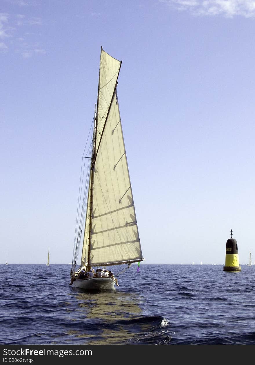 Classic sailing yacht at Nioularge in a light breeze. Classic sailing yacht at Nioularge in a light breeze