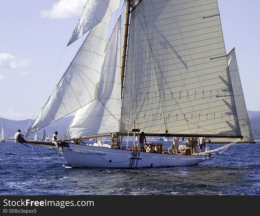 Classic auric sailing yacht Veronique catching the wind