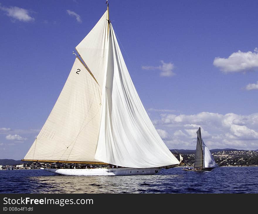 Classic sailing yacht Fife design from 1929 under full sail catching the breeze. Classic sailing yacht Fife design from 1929 under full sail catching the breeze