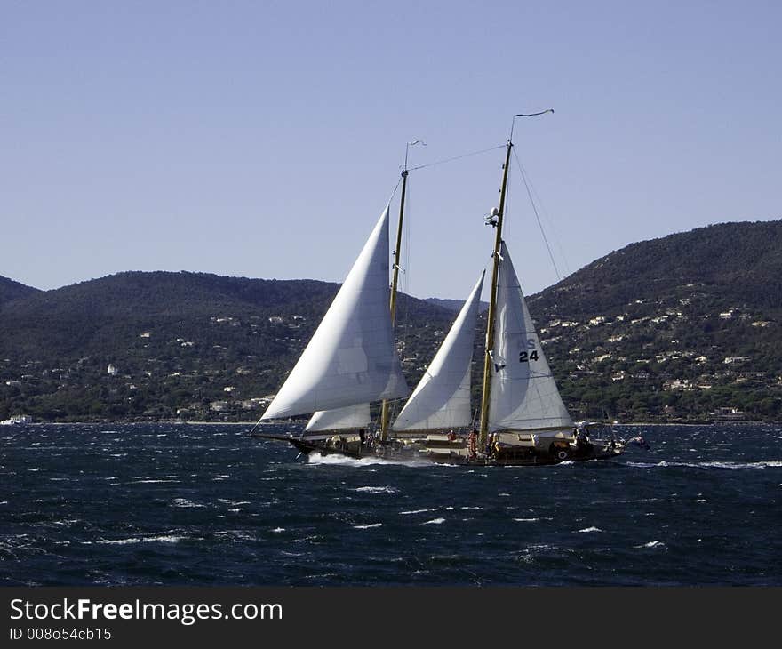 Classic sailing yacht Ashanti IV full and by at Nioularge in a Mistral wind