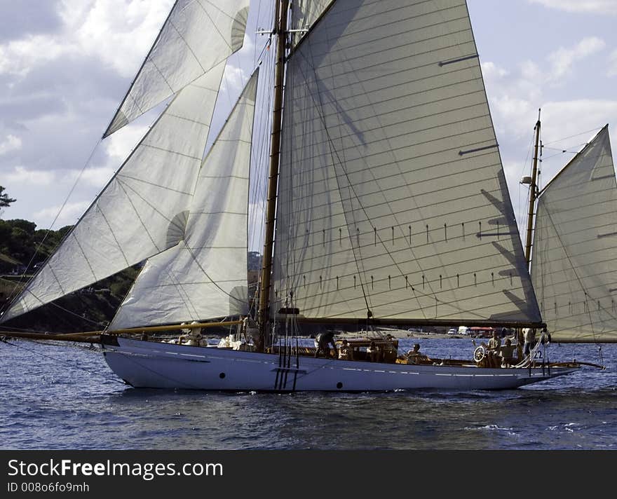 Classic sailing yacht Veronique gliding in a light breeze