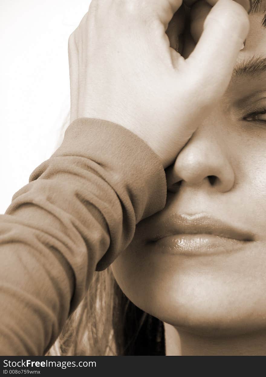 Part of Woman's Face. Sepia Toning.