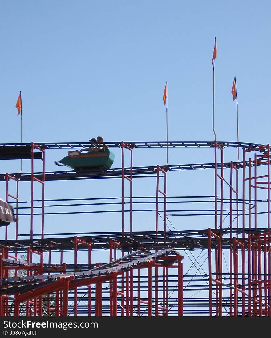 This image depicts a close-up of a rollercoaster.