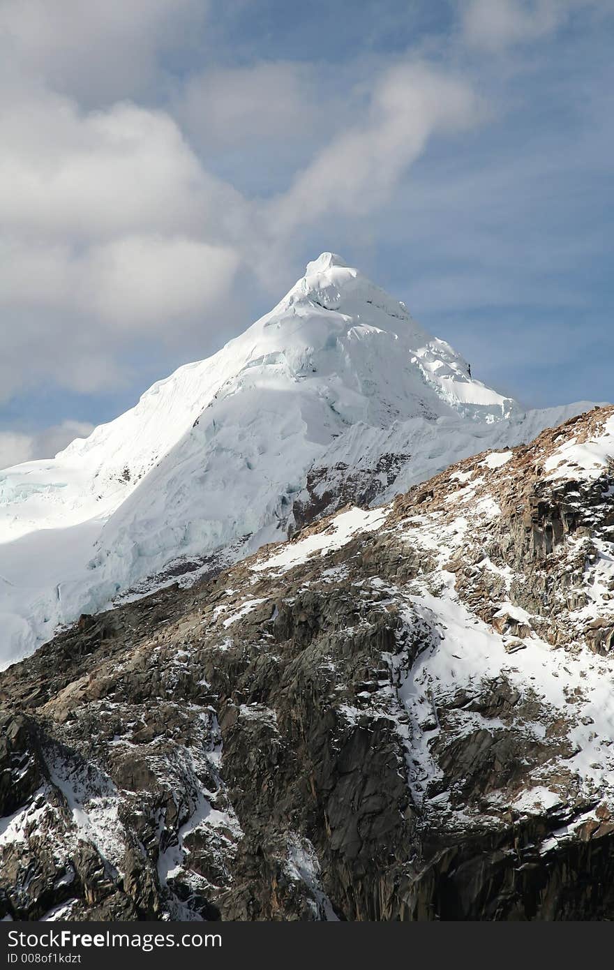 Snowcowered high cordillera mountain,Peru. Snowcowered high cordillera mountain,Peru