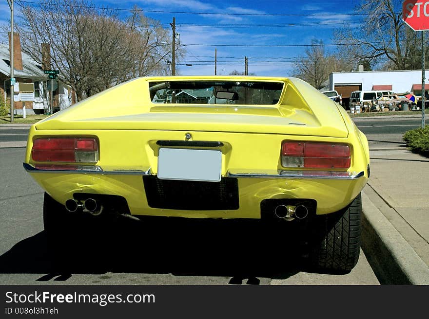 Yellow exotic Italian Panterra Sports Car racecar. Yellow exotic Italian Panterra Sports Car racecar